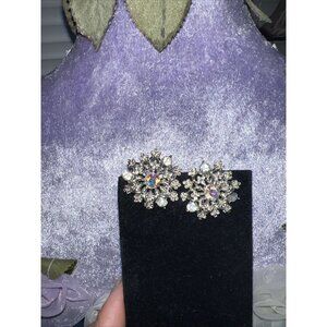 Vtg Coro Signed snow flake Christal Glass Screwback Earrings